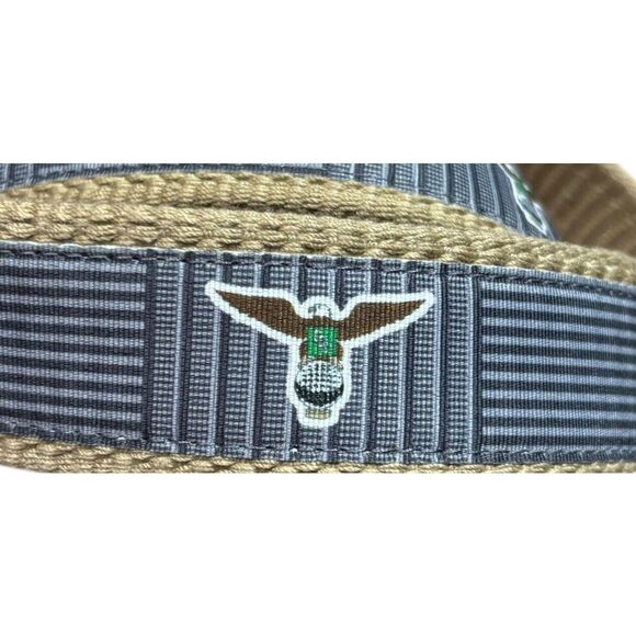 Leather Golf Belt Fabric Eagle Size 40/42 Blue & Tan Canvas Embroidered Preppy - Picture 2 of 6